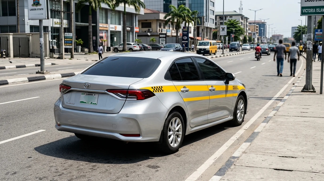 Modern commercial taxi vehicle on city street